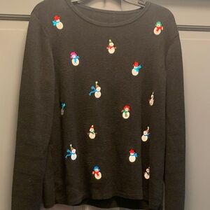 Black Snowman Embroidered Sweater